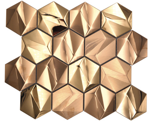 Mosaïque en métal HXM 50BR hexagone 3D acier or rose brillant 25,7x29,7cm