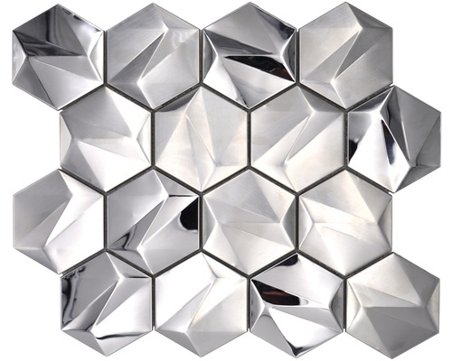 Mosaïque en métal HXM 40SB hexagone 3D acier titane brillant 25,7x29,7cm