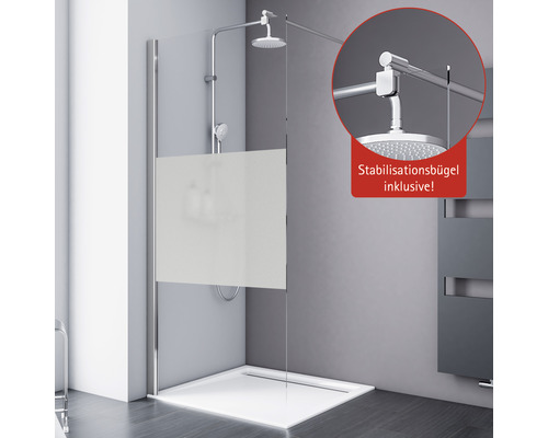 Walk In Schulte Alexa Style 2.0 100 cm discret, couleur du profilé chrome Paroi de douche avec protection visuelle partielle en verre et pomme de douche avec étrier de stabilisation