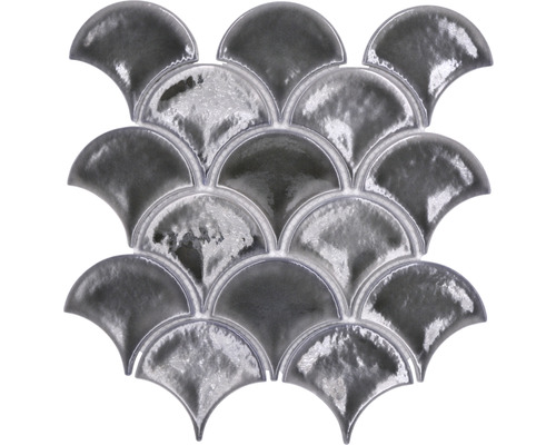 Fischschuppen Keramikmosaik FS IC7 Fächer Ice Crackle dark grey 25,9x27,3cm