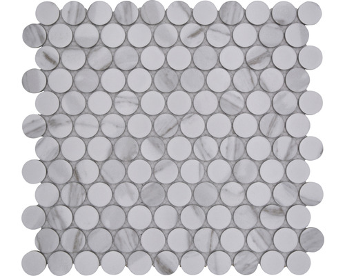 Keramikmosaik Knopf CRG Knopf Carrara 31,2x33cm Mosaikfliese aus Marmor mit runden Elementen