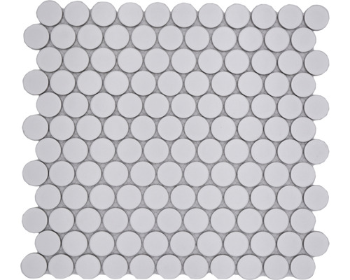 Mosaïque céramique bouton 11G bouton uni blanc mat 31,2x33cm Mosaïque avec pierres rondes