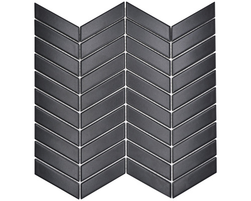 Mosaïque céramique CHEV 29 Chevron uni noir mat 28,85x30,25cm Carreau de mosaïque foncé en motif à chevrons pour la conception des murs et des sols.