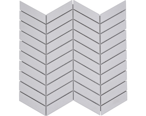 Mosaïque céramique CHEV 21 Chevron uni blanc mat 28,85x30,25cm Carreau de mosaïque à motif de chevrons