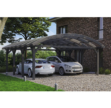 Double carport en bois avec deux voitures garées