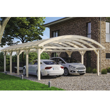 Double abri de voiture en bois avec deux voitures