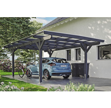 Carport aus Holz mit Auto und Fahrrad