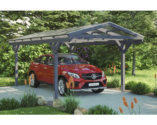 Carport individuel SKAN HOLZ Westerwald avec ancre de poteau 362 x 648 cm ardoise