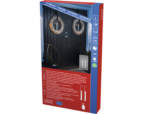 Bougies LED à piles Konstsmide pour l''extérieur avec supports métalliques, variateur, minuterie et télécommande, emballage du produit