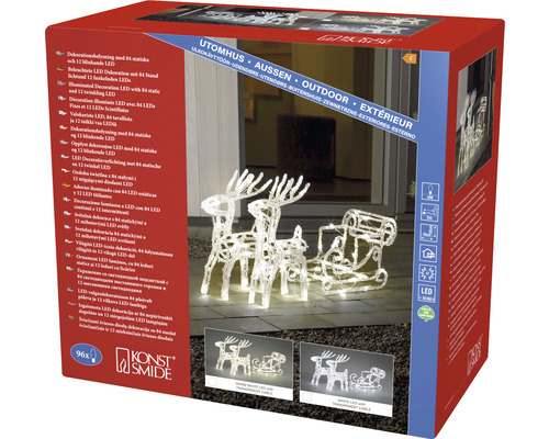 Konst Smide Décoration LED traîneau de rennes avec 84 LED, emballage