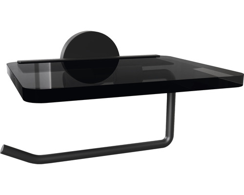 Dérouleur de papier toilette REIKA Saku avec tablette noir mat brillant 81003843 Porte-papier toilette avec étagère