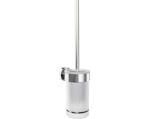 Ensemble brosse WC REIKA SAKU tête de brosse WC en silicone acier inoxydable brossé Garniture WC murale avec récipient mat et manche en acier inoxydable