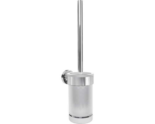 Ensemble brosse WC REIKA SAKU tête de brosse WC en silicone chrome brillant Garniture de WC murale avec récipient en verre et brosse en acier inoxydable