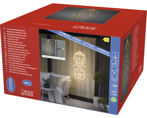 Emballage d''une guirlande lumineuse LED pour décoration avec 400 lumières blanc chaud et câble noir de Konstsmide