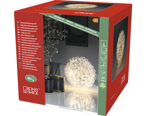 Konst Smide Logo. Verpackung einer LED Dekokugel mit 80 Leuchtdioden für den Innenbereich