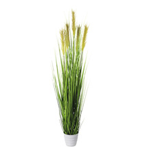 Herbe artificielle avec inflorescences en pot
