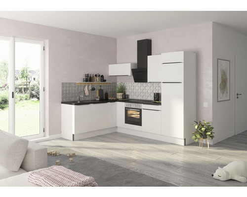 Cuisine d'angle sans appareils Optifit OPTIkoncept Arvid986 blanc largeur 200x270 cm variante droite KCAV 2720ROE-8+