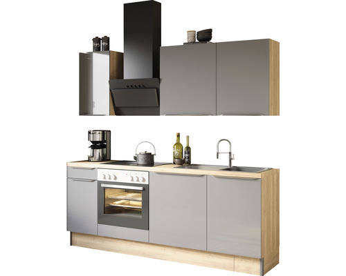 Cuisine complète sans appareils Optifit OPTIkoncept Linus984 anthracite/chêne sauvage largeur 210 cm KCLI 218OE-8+