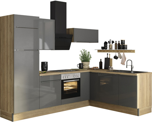 Cuisine d'angle sans appareils Optifit OPTIkoncept Linus984 anthracite/chêne sauvage largeur 270x200 cm variante gauche KCLI 2720LOE-8+