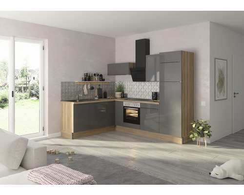 Cuisine d'angle sans appareils Optifit OPTIkoncept Linus984 anthracite/chêne sauvage largeur 200x270 cm variante droite KCLI 2720ROE-8+ Cuisine d'angle sans appareils Optifit OPTIkoncept Linus984 anthracite/chêne sauvage largeur 200x270 cm variante droite KCLI 2720ROE-8+