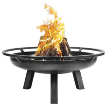 Feuerschale mit Holz und Flammen