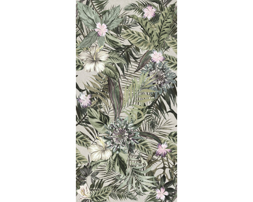 Tapete mit tropischen Blättern und Blütenmuster