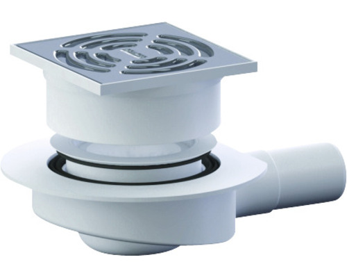 Écoulement swissporBOARD Doccia Punto, horizontal plat DN 40, 100 x 100 mm Siphon de sol avec grille en acier inoxydable pour douche