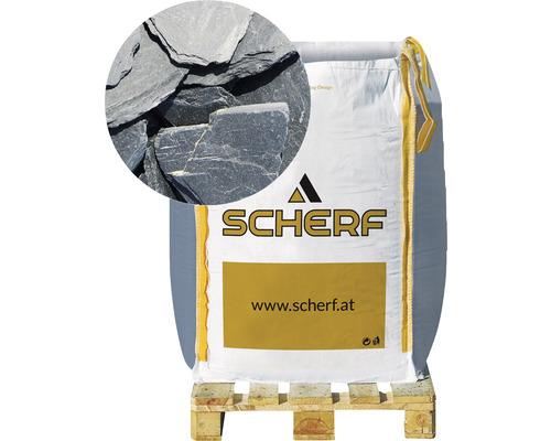 Petites plaques d'ardoise noir 30-70 mm 1000 kg Bigbag Sac de pierres d''ardoise sur une palette