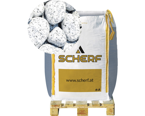 Gravier de granite sel&poivre 25-50 mm 1000 kg Bigbag Sac de gravier décoratif sur palette avec gros plan des pierres