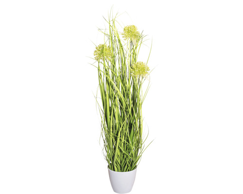 Kunstpflanze Grasbusch mit Blüten H 60 cm grün