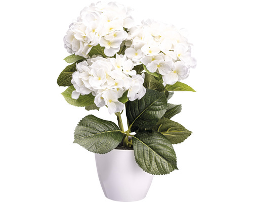 Plante artificielle buisson d'hortensia h 32 cm blanc