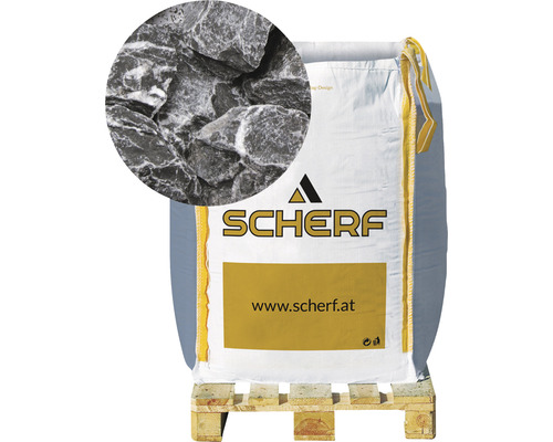 Fragments de marbre noir-blanc 25-50 mm 1000 kg Bigbag Logo Scherf. Sac de pierres décoratives sur une palette