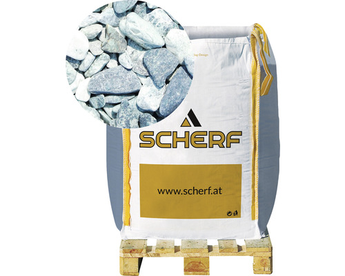 Graviers de marbre Alpes-vert 7-15 mm 1000 kg Bigbag Sac de galets décoratifs sur palette avec gros plan des pierres