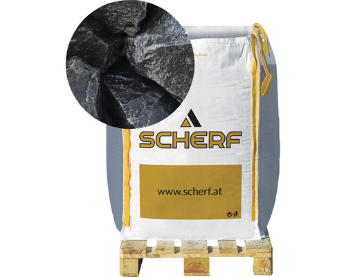 Basaltbruch Schwarz 80-200 mm 1000 kg Bigbag Schüttgut im Big Bag auf Palette, Detailansicht Steine, Marke Schärf
