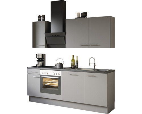 Cuisine complète sans appareils Optifit OPTIkoncept Mats825 gris basalte largeur 210 cm KCMA 218OE-8+