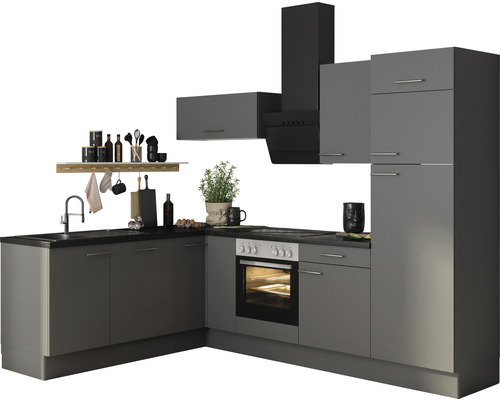 Cuisine d'angle sans appareils Optifit OPTIkoncept Mats825 gris basalte largeur 200x270 cm variante droite KCMA 2720ROE-8+ Cuisine d'angle sans appareils Optifit OPTIkoncept Mats825 gris basalte largeur 200x270 cm variante droite KCMA 2720ROE-8+