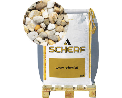 Galet de rivière multicolore 8-16 mm 1000 kg Bigbag Sac de gravier décoratif sur une palette avec gros plan des pierres