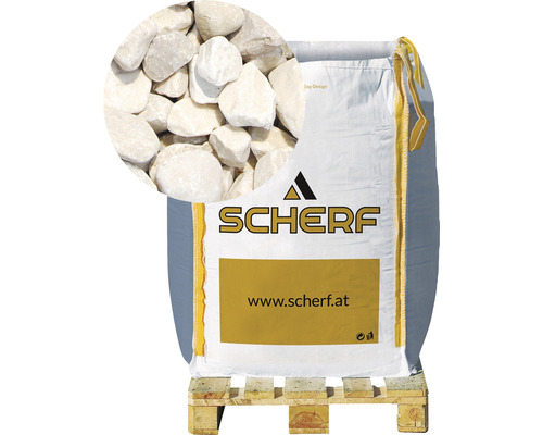 Gravier glacier Chateau-Beige 16-25mm 1000 kg Bigbag Sac de gravier décoratif sur une palette avec un gros plan du gravier