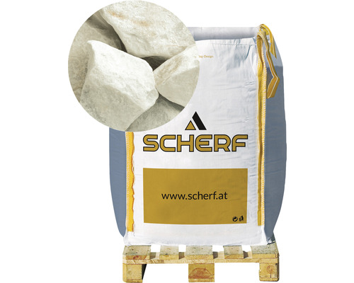 Marmorbruch Carrara-Weiss 60-140 mm 1000 kg Bigbag Sack mit Zierkies auf Palette, Detailaufnahme der Steine