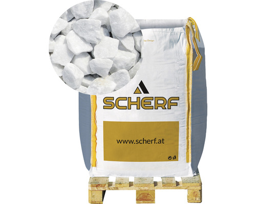 Marbre de Carrare concassé blanc 16-25 mm 1000 kg Bigbag Sac de graviers décoratifs blancs sur une palette