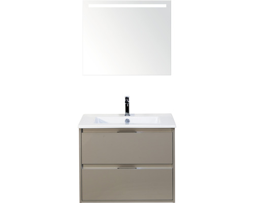 Set de meubles de salle de bains sanox Porto 70 cm cubanit grey 3 pièces meuble bas avec lavabo en céramique et miroir LED