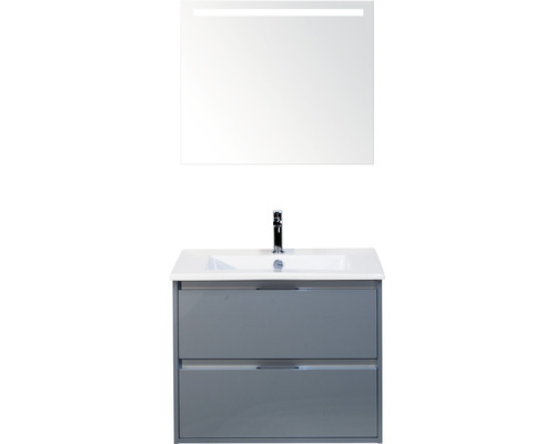 Set de meubles de salle de bains sanox Porto 70 cm ice green 3 pièces meuble bas avec lavabo en céramique et miroir LED