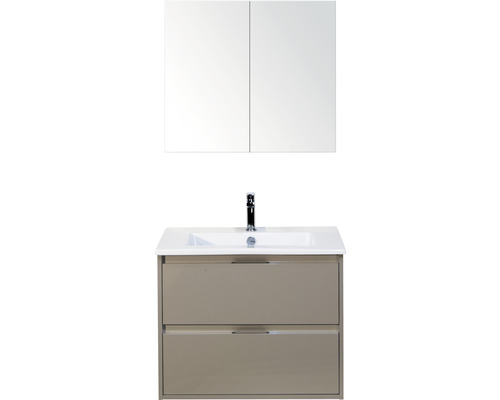 Set de meubles de salle de bains sanox Porto 70 cm cubanit grey 3 pièces meuble bas avec lavabo en céramique et armoire à miroir