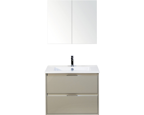 Ensemble de meubles de salle de bains Porto 70 cm pierre synthétique lavabo avec armoire de toilette gris gravier