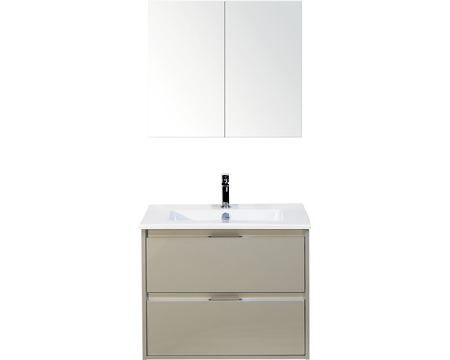 Set de meubles de salle de bains sanox Porto 70 cm gris silice 3 pièces meuble bas avec lavabo en céramique et armoire à miroir