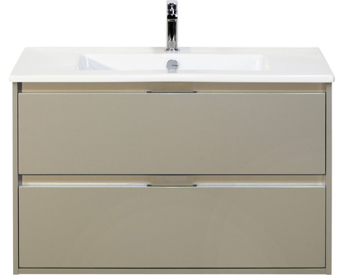 Ensemble de meubles de salle de bains Porto 90 cm céramique lavabo Slim meuble bas gris silex