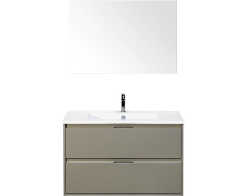 Badmöbel-Set sanox Porto 90 cm cubanit grey 3-teilig Unterschrank inkl. Keramikwaschbecken und Spiegel
