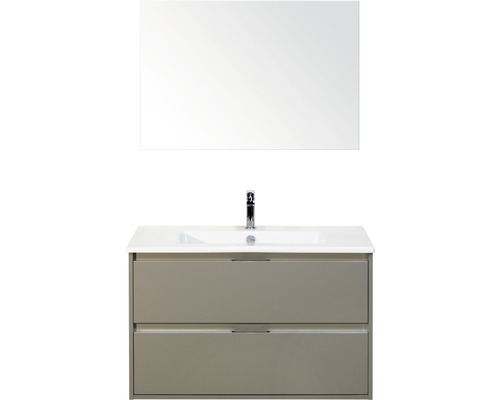 Set de meubles de salle de bains sanox Porto 90 cm cubanit grey 3 pièces meuble bas avec lavabo en céramique et miroir