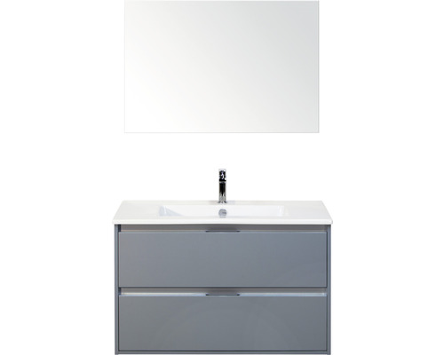 Set de meubles de salle de bains sanox Porto 90 cm ice green 3 pièces meuble bas avec lavabo en céramique et miroir