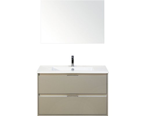 Set de meubles de salle de bains sanox Porto 90 cm gris silice 3 pièces meuble bas avec lavabo en céramique et miroir